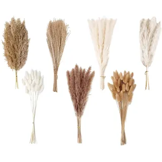 125 Stück Getrocknete Pampasgras Deko Natürliche Schilfgrasstrauß Boho Blumen mit Hasenschwanz Schilfgras für Hochzeiten, Baby Dusche Heimdekoration Rustikale Trockenblumen Arrangements