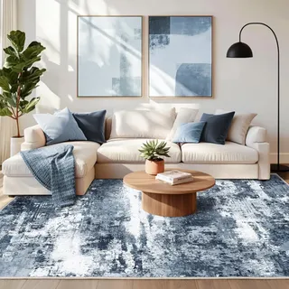 Chicnix Teppich Wohnzimmer Kurzflor, Schlafzimmerteppich Waschbar rutschfest Weich, Moderner Abstraktem Teppich 140x200 für Schlafzimmer Kinderzimmer Büro Esszimmer, Blau