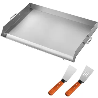 VEVOR Edelstahl Grillplatte, Weber Grillrost , Rund mit Große Oberfläche, Gusseisen mit 2 Schaufeln, Plancha passend für Grills der Baureihe (40 x 46 x 5,6 cm)