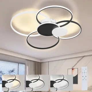 ZMH LED Deckenleuchte Dimmbar mit Fernbedienung Deckenlampe Modern 94CM Metall Acryl 72W Ring Beleuchtung für Wohnzimmer Schlafzimmer Büro Hotel Küche - Schwarz
