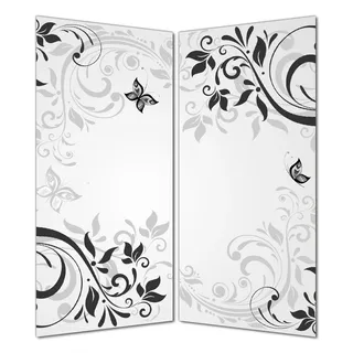 Wallario selbstklebende Duschrückwand 180 x 200 cm mit Motiv Schnörkelmuster mit Schmetterlingen - Wandverkleidung mit Hochglanzlaminat in Glasoptik