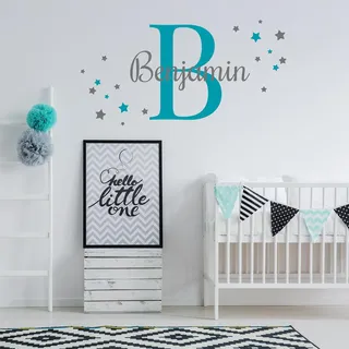 Wandsticker personalisiert Sticker Aquarell Tiere mit Name Wandtattoo für Kinderzimmer Babyzimmer Spielzimmer Mädchen Junge Y037 (Nr. 38 Sterne, Mit Wunschname)
