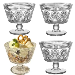 QSLKI 4 Stück Dessertschalen Glas Set, Eisbecher Glas mit Fuß, Mini-Glasschalen, Wiederverwendbare Dessertgläser, Eisgläser für Eiscreme, Obst, Vorspeise, Cocktails, Dessertgläser (Stil 1)
