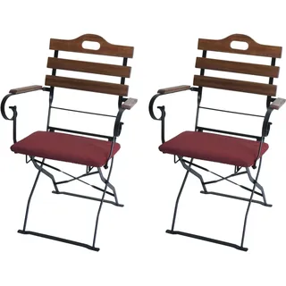 MCW 2er-Set Biergartenstuhl J40 Gastronomie-Qualität Hellbraun Polster Rot