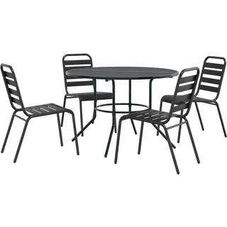 Gartenstuhl-Set 5-tlg. Stapelbar Pulverbeschichteter Stahl - Grau