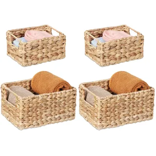 Relaxdays Aufbewahrungskorb Set, Wasserhyazinthe, 2 Größen, Badezimmer & Deko, geflochtene Utensilienkörbe, natur (Packung mit 2)