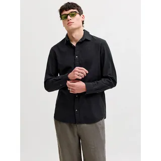 Langarmhemd JACK & JONES "JJESUMMER LINEN BLEND SHIRT L/S SN", Herren, Gr. S, N-Gr, schwarz, Web, Obermaterial: 70% Baumwolle, 30% Leinen, unifarben, normal normal, Hemden Langarmhemd, Baumwollmischung, regular fit