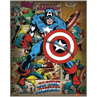 Pyramid International Captain America Retro-Mini-Poster, Marvel Comics, Kunststoff/Glas, mehrfarbig, 40 x 50 x 1,3 cm