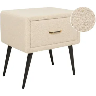 BELIANI Nachttisch Hellbeige Bouclé 38 x 46 x 49 cm mit Metallgestell Schwarz 1 Schublade Rechteckig Aufbewahrung Modern Glamourös Möbel Schlafzimmer - Beige, Schwarz, Rosa