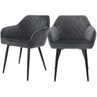 Ml-Design Esszimmerstuhl Samt Anthrazit 2er Set , Textil , 63x80x60 cm , Esszimmer, Stühle, Armlehnstühle