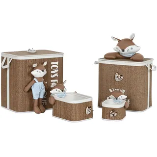 Home ESPRIT Wäschekorb, Blau, Braun, Natur, Kinder, 44 x 44 x 45 cm, 4-teilig