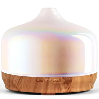 Porseme Aroma Diffuser 500ml,Handgeblasen Glas Luftbefeuchter,Ultraschall Aromatherapie Öle Diffusor mit 7 Farben LED Licht,Diffusor für Ätherische Hält 15-21 Stunden,Leise für Wohnung (White Jade)
