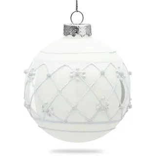 SIKORA Highlights 4er Set ausgefallene Christbaumkugeln besondere Weihnachtskugel Christbaumschmuck aus Glas Weiss 8cm, Farbe | Modell:Modell Wien Weiss, Höhe in cm:8 cm