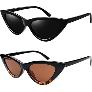 Joopin 90er Katzenauge Sonnenbrille Damen Polarisiert und Günstige Damen Sonnenbrille Braun UV400 Dreieck Brille Cateye Klassisch Doppelpack (Schwarz und Leopard)