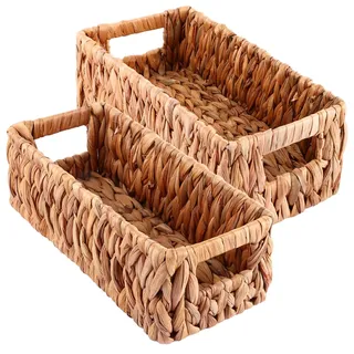 YOUNTHYE Aufbewahrungskorb Geflochten 2er Set, Wasserhyazinthe Korb Natur, Flechtkorb für Badezimmer & Regal, Aufbewahrungsbox Rattan-Stil, 40,5cm & 37cm Länge