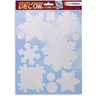 HERMA 15757 Fensterbilder Weihnachten Schneeflocken Weiß, 12 Stück, selbstklebend, Kinder Fensteraufkleber, ablösbare Winter Fenstersticker, Glitzer Fensterfolie für Kinderzimmer Deko Weihnachtsdeko