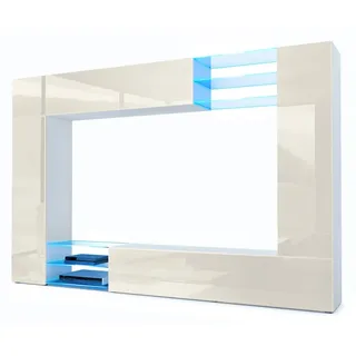 Vladon Wohnwand Creme, Holzwerkstoff, 262x182.5x39 cm, Wohnzimmer, Wohnwände,