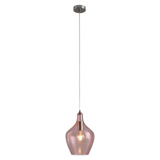LA BURBUJA Pendelleuchte Ø22CM Mattes Nickel, Rosé Glas – Elegante 1-flammige E27 Hängelampe für Wohn- & Mädchenzimmer - Rosa, Silber