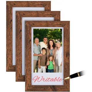 NUPTIO 10x15cm Holz Bilderrahmen Beschreibbar: 3er Set Fotorahmen auf Tisch - Braun Photo Frame - Vintage Holzbilderrahmen für Family