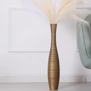 Leewadee Große Bodenvase Für Pampasgras Und Blumen, 65 cm hoch, Gold, Resin