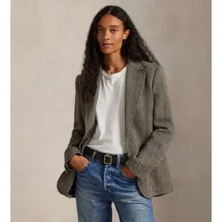 Polo Ralph Lauren für Damen. 211891070002 Einreihiger Blazer in Fischgrätmuster Fischgrätmuster grau-grün (36), Lässig, Leinen, Klassisch