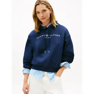 Kapuzensweatshirt TOMMY HILFIGER "CORP LOGO MDRN HOODIE", Damen, Gr. L (42/44), blau (schwarz night navy), Sweatware, Obermaterial: 63% Baumwolle, 37% Polyester, bedruckt, regular fit, Rippbündchen, Sweatshirts Kapuzensweatshirt