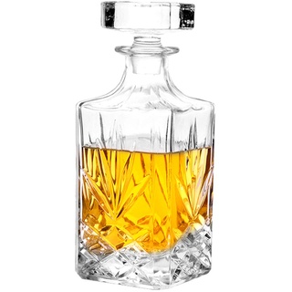 Glasdekanter mit luftdichtem geometrischem Stopfen – Whiskey-Dekanter für Wein, Bourbon, Brandy, Likör, Saft, Wasser, Mundspülung, italienisches bleifreies Glas (690.3 g/720ml)