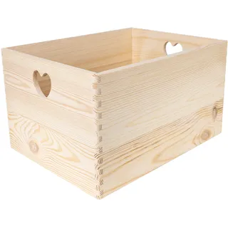 Creative Deco Große Holzkiste Obstkiste Korb | Herzförmigen Griffen | ohne Deckel | Hölzernen Kasten Unlackiert Holzbox Kiste | Für Dokumente Ostern Spielzeuge Werkzeuge