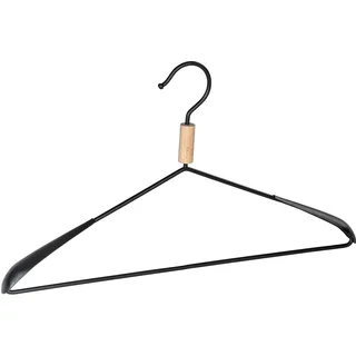 WENKO Kleiderbügel Clara, formgerechter Bügel mit breiter Schulterauflage, Universalbügel im matt-schwarzen Loft-Style, 42 x 3,5 x 25 cm aus pulverbeschichtetem Metall & Buchenholz