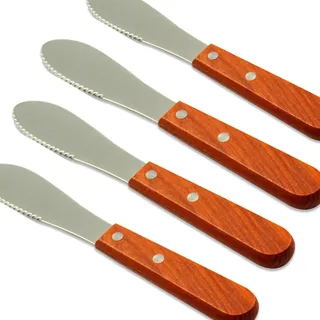 MINGZE 4 Stück Edelstahl Straight Edge Breite Butter Spreizer, Buttermesser Brötchenmesser, Deluxe Sandwich Frischkäse Würze Messer Set Küche Werkzeuge, Holzgriff, 20 * 3 * 1 cm