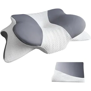 Asbtos Nackenkissen Kopfkissen - Ergonomisches Kissen für Schulter-und Nackenkomfort, Memory Foam Kissen für Bauch, Rücken, und Seitenschläfer (66 x 40 x 14 cm)(Extra Kissenbezug, Grau)