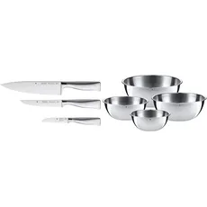 WMF Grand Gourmet Messerset 3teilig Made in Germany, 3 Messer geschmiedet & Schüssel-Set Gourmet für die Küche 4-teilig Edelstahl Cromargan Multifunktional als Rührschüssel