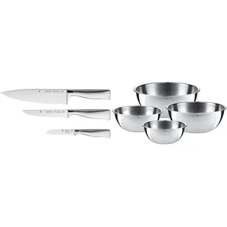 WMF Grand Gourmet Messerset 3teilig Made in Germany, 3 Messer geschmiedet & Schüssel-Set Gourmet für die Küche 4-teilig Edelstahl Cromargan Multifunktional als Rührschüssel