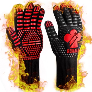 Reinalin Grillhandschuhe Hitzebeständig bis 800°C, Ofenhandschuhe Topfhandschuhe Feuerfeste Handschuhe BBQ Handschuhe Kochhandschuhe Backhandschuhe Backofenhandschuhe (L/XL/XXL, Rot)