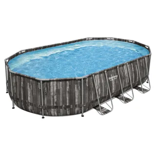 Mountfield Aufstellpool Frame Dunkelholz Oval 6,1x3,66x1,22 m Mit Zubehör - Braun, Blau