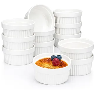 COM-FOUR® 12x Soufflé Förmchen Ø 11 cm - je 270 ml - Creme Brulee Schälchen aus Keramik - Ofenfeste Förmchen - Dessertschale und Pastetenförmchen für z.B. Ragout Fin - in weiß