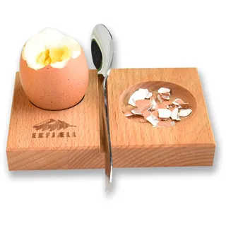 EKFJAELL Premium Eierbecher Holz (Buche) im 2er Set ca. 11,5 x 7,5 x 1,5 cm - 3in1 Eier-, Schalen- & Löffelhalter, antibakteriell & Sonnenblumenöl-behandelt, Eierhalter (2 Stück)