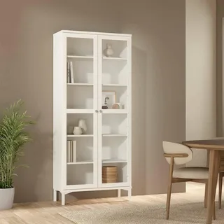 Dmora - Vitrine Felicie, Glas-Sideboard, Mehrzweckvitrine, Hängendes Bücherregal mit Glastüren, 89x36 h203 cm, Weiß
