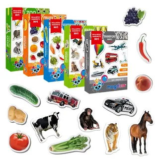 magdum 110 Zoo + BAUERNHOFTIERE + Obst + GEMÜSE + Transport Foto Magnete Kinder für magnettafel - Magnet Spielzeug Kinder - Kühlschrankmagnete Kinder -Spielzeug ab 3 Jahre - Lernspiele ab 3 Jahre