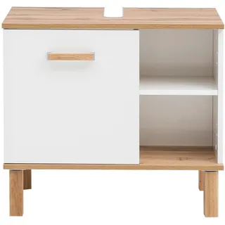 MÖBELPARTNER Waschbeckenunterschrank Padua 142176 weiß glanz, eiche landhaus 65,2 x 35,0 x 60,1 cm