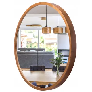 STOLARNIA PIKA Wandspiegel mit Holzrahmen (57 cm) - Spiegel Rund Holz Rustikal - Runder Badspiegel für Badezimmer, Flur, Wohnzimmer, Schlafzimmer - Braun