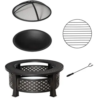Outsunny Feuerschale, Stahl, Polyester, Schwarz , Metall , 81x50x81 cm , Gartenmöbel, Feuerschalen & Feuerkörbe