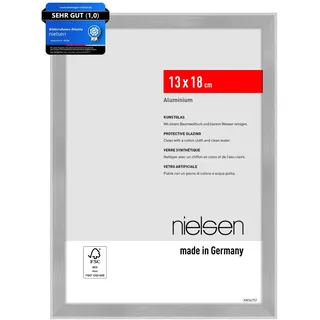 nielsen Bilderrahmen, 13 x 18 cm, Aluminium, Silber matt, Fotorahmen zum Auftstellen im Hoch- & Querformat, bruchsicheres Kunstglas, Atlanta