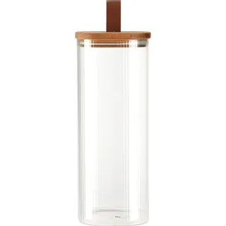 Excellent Houseware Glasbehälter mit Deckel 1900 ml braun transparent Holz Glas Silikon 10,5x10,5x25,5 cm - Transparent