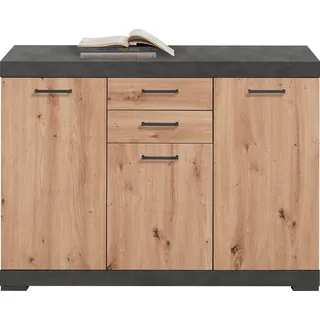 FMD FMD-Möbel Sideboard Bristol 3", XL, eiche/anthrazit, mit Türen und Schubladen, Maße: 120 x 89,9cm