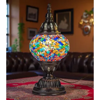 Formano Marokko Mosaik Tischlampe orientalisch 28cm - Lampe Metall & buntem Glas - Bunt