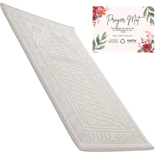 Sacred Artisans Gebetsteppich | Gepolsterte muslimische Gebetsmatte mit dickem Schaum, weichem Samt, Geschenk für Ramadan (Seide Creme)