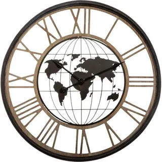 Wanduhr mit Weltkarte und römischen Ziffern, leise Mechanik, Ø 67 cm - Atmosphera - Schwarz