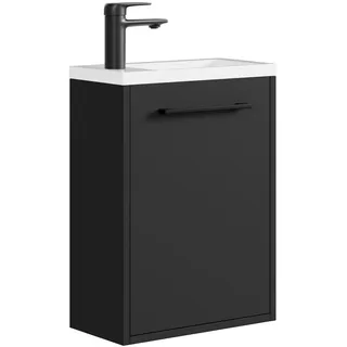 Badplaats Gäste-WC Waschtisch Set Florence 40 x 22 cm – Schwarz Matt – Waschbeckenunterschrank mit 1 Tür und Soft-Close - Schwarz