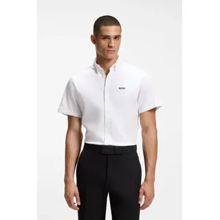 Kurzarmhemd BOSS GREEN "Motion S", Herren, Gr. XL, N-Gr, weiß100, Jersey, Obermaterial: 100% Baumwolle, unifarben, regular fit normal, Rundhals, abgesteppte Kante, Hemden Kurzarmhemd, Regular Fit, Button-down-Kragen, Kurzarm, Logo-Stickerei